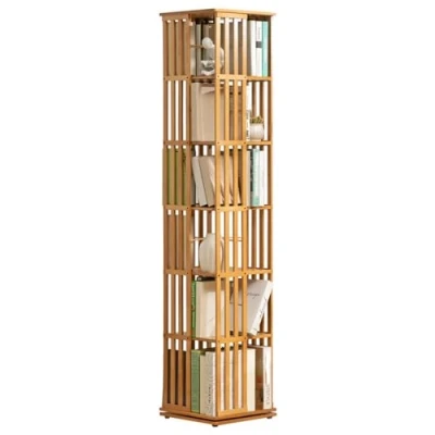 Immagine di FEITJMMW Scaffale Per Libri Girevole A 360, Libreria Studenti In Bambù 5/6 Livelli Ad Angolo Alta Scaffali Da Terra Armadietti Espositore
