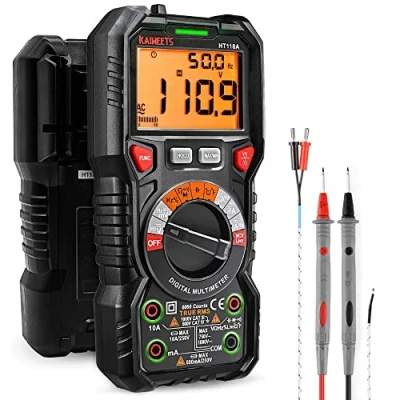 Immagine di Multimetro digitale professionale automatico, TRMS 6000 Conti (prompt jack LED), Tester Elettrico, Tensione / Corrente Resistenza Capacità Temperatura Frequenza KAIWEETS