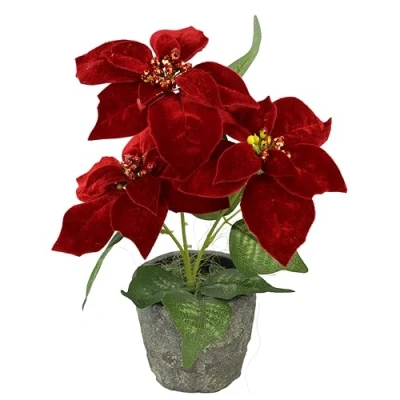 Immagine di Flair Flower fiore artificiale Poinsettia con 3 fiori in vaso, stella di Natale, decorazione natalizia, artificiale, singolo, ramo X&#039;Mas, bouquet, regalo