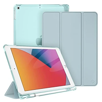 Immagine di FINTIE Custodia per iPad 10.2 Pollici 9a / 8a 7a Generazione (2021 2020 2019) con Built in Pencil Holder Sottile Leggero Semi Trasparente Cover Case Auto Sveglia/Sonno, Ice Blu