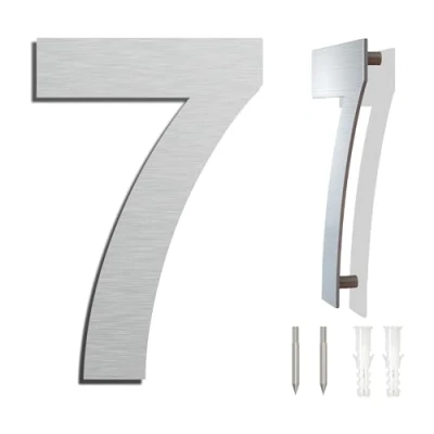 Immagine di spazzolato moderno numero civico 8 pollici 203 mm altezza, in solido acciaio INOX 304, galleggiante aspetto e facile da installare (Numero 7 Sette)