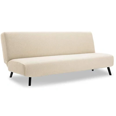 Immagine di TIANSHU Copridivano Senza Braccioli, 3 Posti Braccioli Elasticità Jacquard Antiscivolo Clic Clac Pieghevole Regolabile (3Posti, Beige)