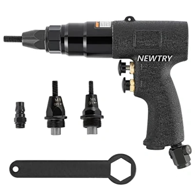Immagine di NEWTRY Rivettatrice Pneumatica Pistola per rivettatura pneumatica, 1/4 (pistola 6065 con testa M4, M5, M6)