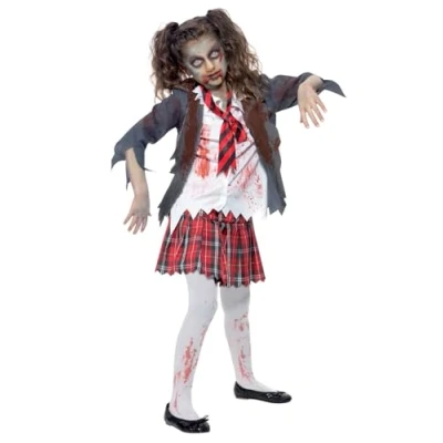 Immagine di Smiffys Costume Scolara zombie, grigio, con gonna, giacca, camicia finta e cravatta