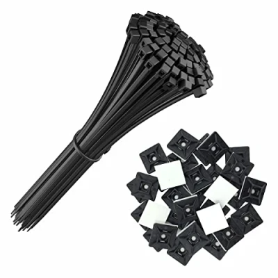 Immagine di intervisio 100 pz Fascette Plastica per Cablaggio 200 mm x 2,5 mm, Nere + 50 19 Supporto Autoadesivo Nero 19mm, Nylon Stringicavo 200mm Cavi Fermacavo
