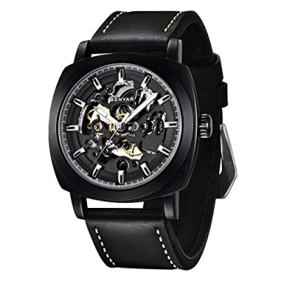 Immagine di BENYAR Orologio Da Polso Meccanico Automatico uomo Cinturino In Pelle Quadrante Scheletro 45 mm Resistente All&#039;cqua E Ai Graffi Regalo elegante per