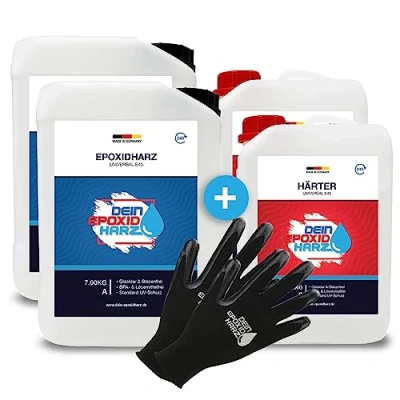 Immagine di Resina epossidica con indurente, 42 kg, set GfK, qualità professionale, trasparente e inodore, laminazione resina, guanti di protezione