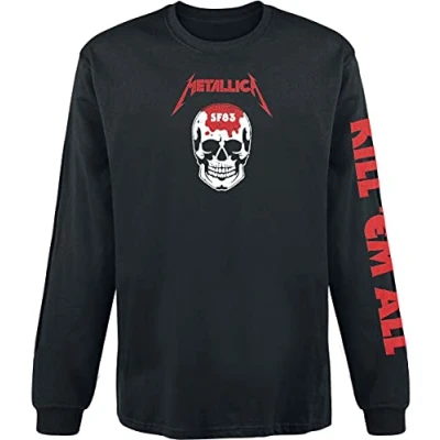Immagine di Metallica Kill &#039;Em all Skull Uomo Maglia Maniche Lunghe Nero XL 100% Cotone Regular