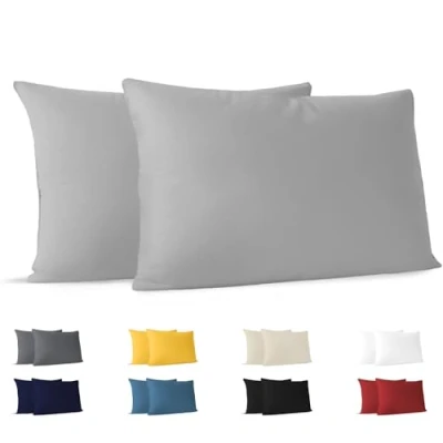 Immagine di Dreamzie Federa Cuscino 40x70 (Set di 2) Grigio per i Cuscini 40 x 70 cm 100% Jersey Cotone da Copri Letto Fodera Protezione