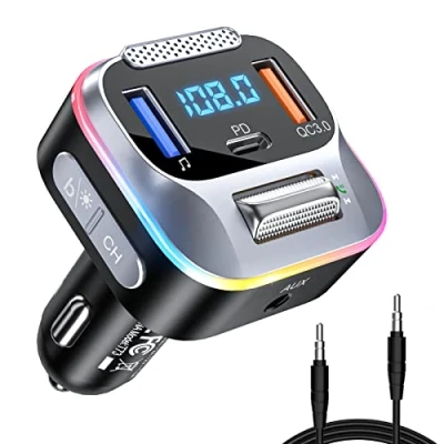Immagine di LENCENT Trasmettitore FM Bluetooth 5.0 per Auto, 20WPD+18WQC3.0 Caricatora USB da AUX Adattatore Radio Musica, Grande Microphone &amp; HiFi Basso Suono, Chiamate Vivavoce e Assistente Siri
