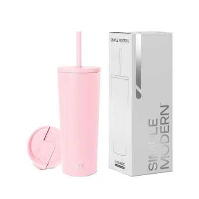 Immagine di Simple Modern Bicchiere Termico con Cannuccia e Coperchio Caffè D&#039;Acqua Riutilizzabile Acciaio Inossidabile Tazza di per Viaggi Regali Donne Classic 710ml Blush