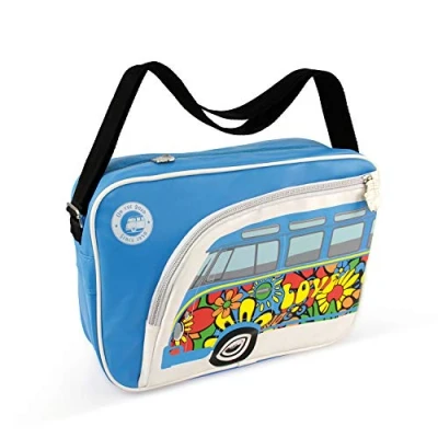 Immagine di Brisa VW Collection Volkswagen elegante borsa a tracolla regolabile, unisex, retrò/vintage, Camper T1 Bus design (Love Bus/Azzurro/similpelle)