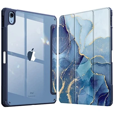 Immagine di FINTIE Custodia per iPad 10ª Generazione 10.9&quot; 2022 con Pencil Holder Sottile Leggero Trasparente Cover Posteriore Bordo in TPU Morbido Auto Sveglia/Sonno, Ocean Marble
