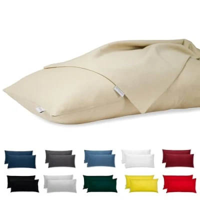 Immagine di Flowen Federe Cuscini Letto Matrimoniale e Singolo 40x70 Set 2 Copricuscini 100% Cotone Effetto Seta Tessuto Morbido Anallergico Antiacaro Traspirante Coppia Fodere Rettangolari Lavabili in Lavatrice