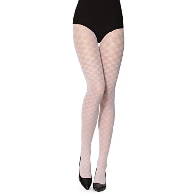Immagine di Merry Style collant per donna semi trasparenti con motivo a scacchi 40 DEN GI1102 (Bianco, S)