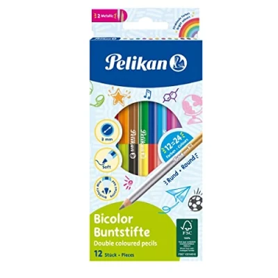 Immagine di Pelikan 700146 12 bicolor di pastelli, 24 colori, rotondo, ogni buntstift con 2 verschiedenfarbigen estremità, laccato in Mine colore, Pezzi