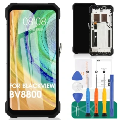 Immagine di Schermo LCD di ricambio per Blackview BV8800 BV8800, kit riparazione digitalizzatore touch (nero, con cornice)