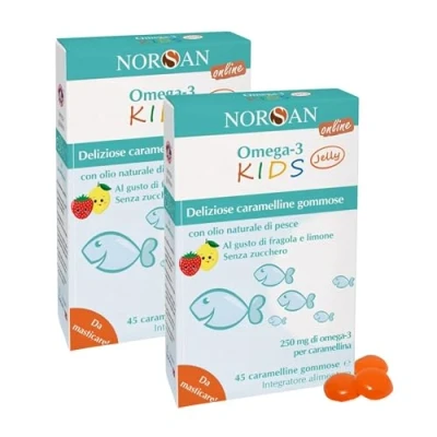 Immagine di NORSAN Omega 3 bambini FISK Jelly 2x45 Caramelle per masticabili alla frutta con Olio di pesce IFOS I Integratore EPA DHA Vitamina D