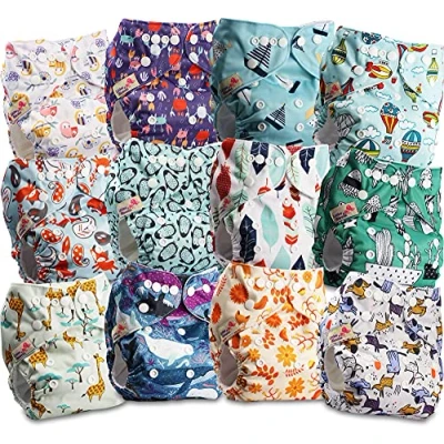 Immagine di Littles and Bloomz FLP2 1202 Pannolino lavabile per bambini, riutilizzabile, con bottoni a pressione standard, confezione da 12 pannolini
