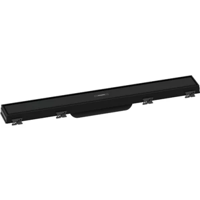 Immagine di hansgrohe RainDrain Match set di canalina doccia con cornice ad altezza regolabile, canale drenaggio 600 mm, scarico a pavimento, nero apaco