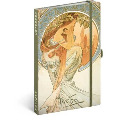 Immagine di NOTIQUE Taccuino a righe con elastico, 13 x 21 cm, circa A5, design copertina rigida, taccuino, diario, per adulti, donne (Alphonse Mucha Poesie)