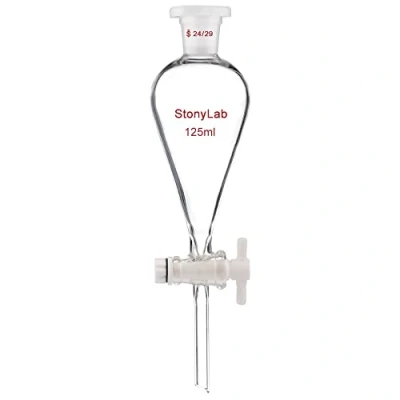 Immagine di stonylab Imbuto Separatore Conico da 125ml in Vetro Borosilicato Pesante con Giunti 24/29 e Rubinetto di Chiusura PTFE Conical Separatory Funnel, 125 ml