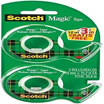 Immagine di Scotch Nastro adesivo Magic 2 Rotoli 19 mm x 12 m + 3,2 su Dispenser portatile Trasparente Opaco e Scrivibile Ottimo per Casa, Ufficio Scuola