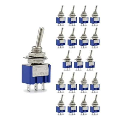 Immagine di QWORK® 20 Pezzi Mini Interruttore a Levetta SPST AC 125V 6A 3 Pin 2 Posizione ON/ON per Arduino Barche Veicoli (MTS102 Blu Scuro)