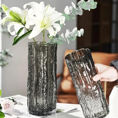 Immagine di QEEYON Grande Vaso in Vetro, Realizzato a Mano con Cilindro di Vetro Nero per Fiori e Composizioni Floreali Centrotavola, Cucina, Ufficio, Matrimonio (30 x 10 cm)