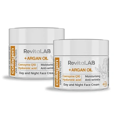 Immagine di RevitaLAB Day and Night Collagen Anti Aging Moisturizer, Enriched with Hyaluronic Acid, Q10, Argan Oil, a UVA/UVB Filter for Ages 40 55, 50 ml (multipack)