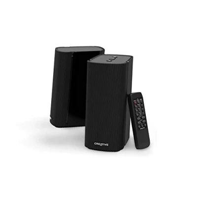Immagine di Creative T100 Altoparlanti Desktop Hi Fi 2.0 compatti, con Potenza di Picco 80W Bluetooth 5.0, Ingresso Ottico, AUX, per Computer e Laptop (Nero)