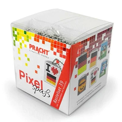 Immagine di Pracht Creatives Hobby Pixel P90077 63501 Divertente set artigianale 39 per bambini, semplice sistema a innesto con piccole pietre in bioplastica realizzare 6 portachiavi (medaglioni)