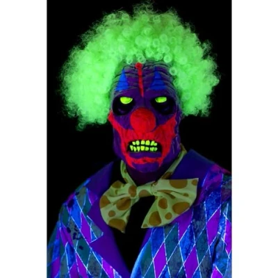 Immagine di SMIFFYS Maschera da clown con luce nera UV, Multicolore, in lattice, copricapo capelli