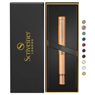 Immagine di Scriveiner EDC, penna roller di lusso, splendida tascabile pesante, finitura in rame spazzolato a mano, miglior regalo per uomini donne, ricarica tedesca, set penne design
