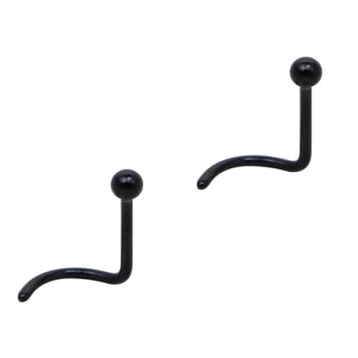 Immagine di DENI 2 piercing per naso con bastone curvo, colore nero e una sfera da mm, spessore 0,8 lunghezza 6,5 misura standard, Argento
