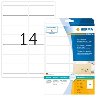 Immagine di HERMA Etichette per Indirizzi, 99,1 x 38,1 mm, Adesive A4 Stampante, 14 Foglio, Trasparente