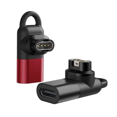 Immagine di MoKo Adattatore da USB C a 2 Pezzi, Connettore Cavo Caricatore di Tipo 90 Gradi per Trasferimento Dati Fenix 7/7S/7X/6/6S/6X/5/5S/5X/Forerunner 245/255/Vivoactive 3/4/Venu 2, Nero+Rosso