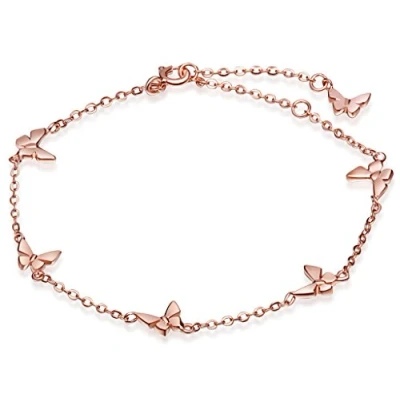 Immagine di Infinite U, braccialetto da donna, con 6 ciondoli a forma di farfalle, catenina regolabile in argento sterling 925, colore oro rosa