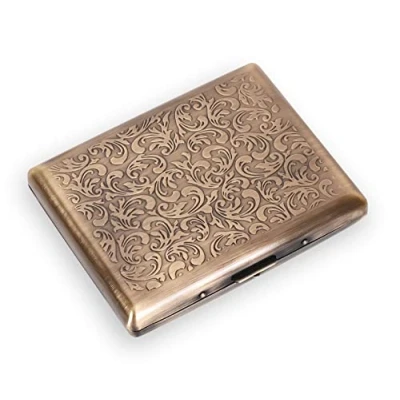 Immagine di Portasigarette in metallo portatile per uomini e donne, grado di ospitare sigarette da 18 20 100mm (20pcs 100&#039;s, Bronze)