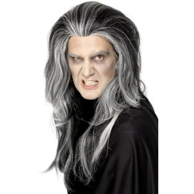 Immagine di SMIFFYS Parrucca Scolara Vampira Gotica, Nero, Lunga con Mèche Bianche