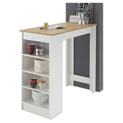 Immagine di Stella Trading Mojito Tavolino da Bar Moderno in Colore, Effetto, salvaspazio, per Cucina e Sala Pranzo, Legno ingegnerizzato, Bianco/Rovere Artisan, 115 x 103 50 cm