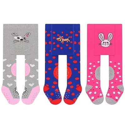 Immagine di L&amp;K II Confezione da 3 collant per gattonare bambini, con suola in ABS, antiscivolo, motivo animale, 2732, 2732A 3, 68/74 cm