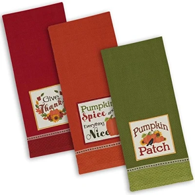 Immagine di DII 100% Cotone, Lavabile in Lavatrice, Everyday Kitchen Basic Printed Game Day Dishtowel, 45,7 x 71,1 cm Set di 2 Football &amp; Stripes, Country Pumpkin, 3