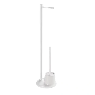Immagine di Gedy, Bianco, G Mammolo, Colonna Porta Rotolo + scopino Bagno, Set per WC in Acciaio Inox, Misure 78,5X20X20 cm, Design R&amp;S, Garanzia 2 Anni, Alluminio, 20x20x78 cm