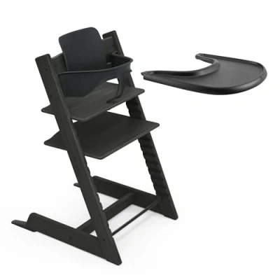 Immagine di Seggiolone Stokke Tripp Trapp Quercia (Nero) con vassoio Include sedia Trapp, Baby Set 2 per bambini da 6 a 36 mesi e Regolabile, ergonomico facile pulire