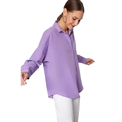 Immagine di Trendyol Woman Basics Camicia Oversize Basic con Colletto in Tessuto, Viola, 34 Donna