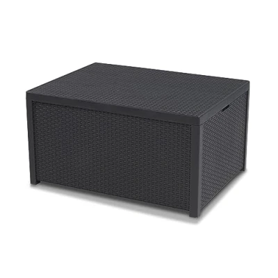 Immagine di Allibert 220002 Monaco Tavolino Lounge/cassapanca per Cuscini, in plastica, Simil Vimini, Colore: Grigio