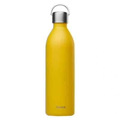 Immagine di Qwetch Bottiglia termica attiva gialla curry 600 ml Borraccia con manico in acciaio riciclato, 24 ore freddo e 12 caldo, impermeabile, senza BPA compatta