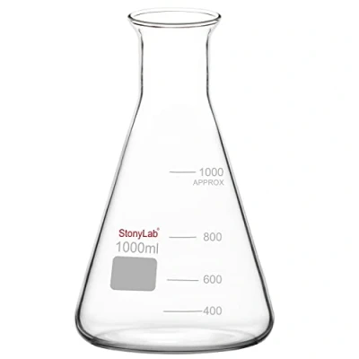 Immagine di stonylab Fiaschetta di Erlenmeyer in Vetro, 1000 ml Beuta Larga Bocca Vetro Borosilicato Boccetta Flask con Cerchio Resistente, 1 Pack