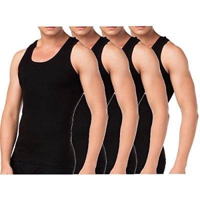 Immagine di BestSale247 Canottiera intima classica da uomo, a coste sottili, 100% cotone, confezione 2 o 4 pezzi, colore: Bianco/Nero/Grigio melange Nero Medium